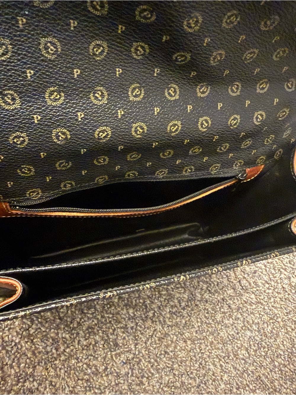 Pollini Monogram Leather Satchel Bag Italy Dark Academia - Picture 4 of 14